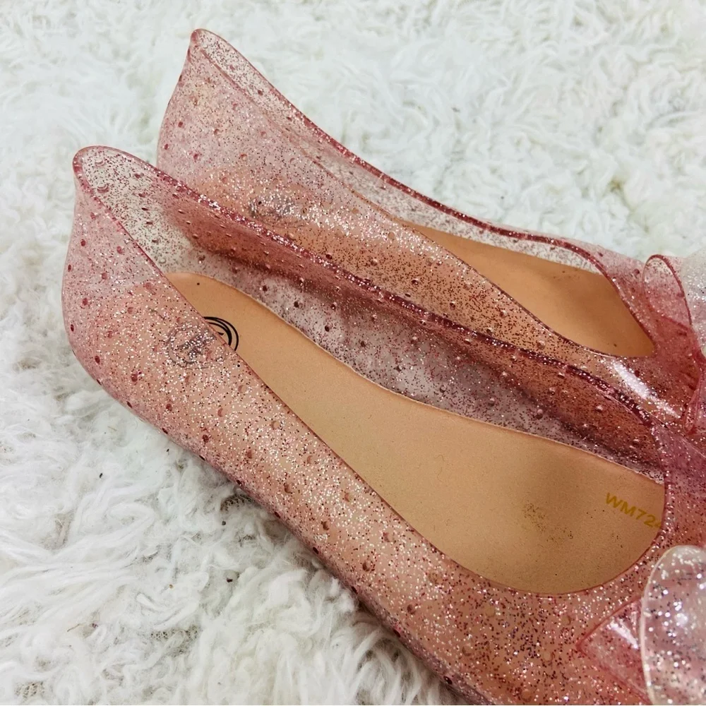 Wonder Nation Pink Glitter gel Bow Flats size 1